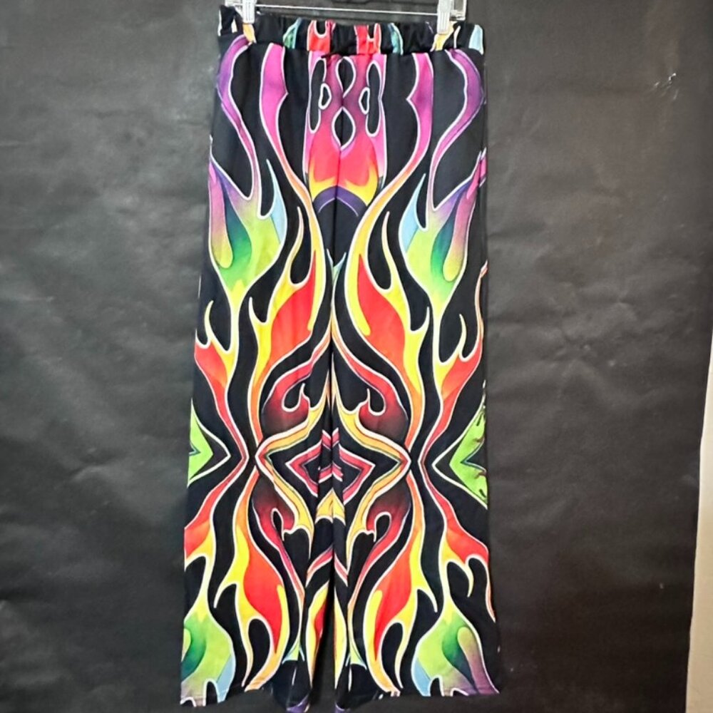 Flames Trippy Rave Pants Festival Club Size XL Wide Leg Statement Psychedelic - Picture 2 of 7